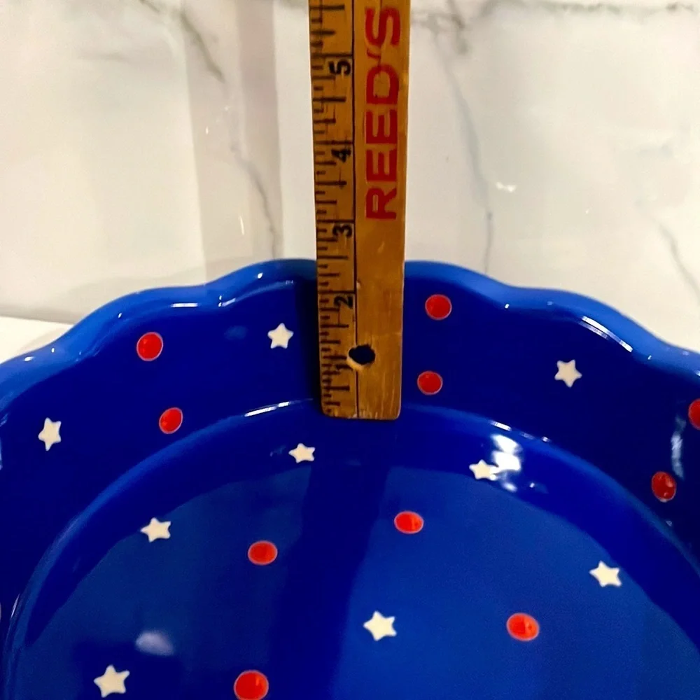 Temptations by Tara Red White and Blue 9'' Fluted Round Baking Pie Quiche Dish
